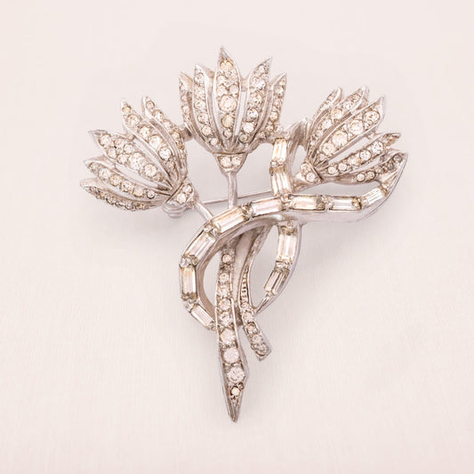 Keyes-Brosche-Strass-florales-Design-1960er-Jahre