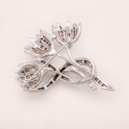 Keyes-Brosche-florales-Design-rhodinierte-Rückseite-signiert