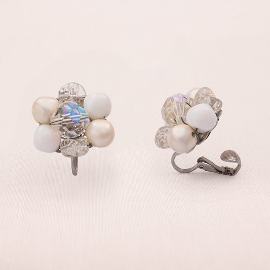 Laguna-Ohrclips-1950er-Cluster-Perlen-Aurora-Borealis