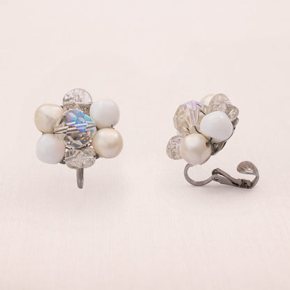 Laguna-Ohrclips-1950er-Cluster-Perlen-Aurora-Borealis