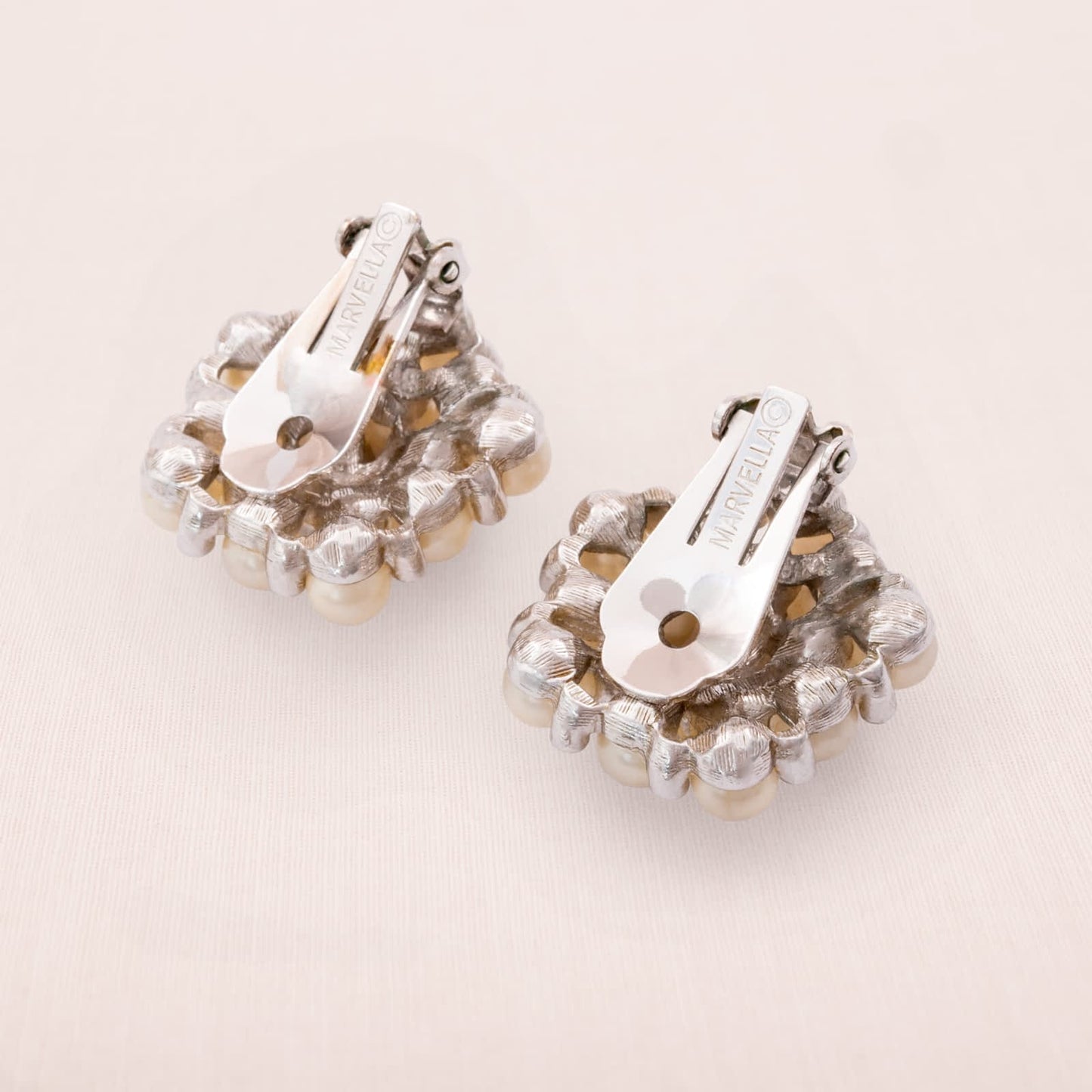 MARVELLA Vintage Clip-On Earrings 1950s Pearls Rhinestones Elegant Retro Jewelry