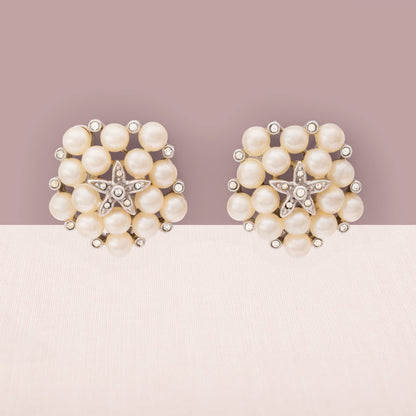 MARVELLA Vintage Clip-On Earrings 1950s Pearls Rhinestones Elegant Retro Jewelry