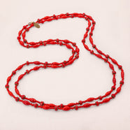 MIRIAM HASKELL Vintage Necklace Red Glass Beads Long Beaded Statement Jewelry