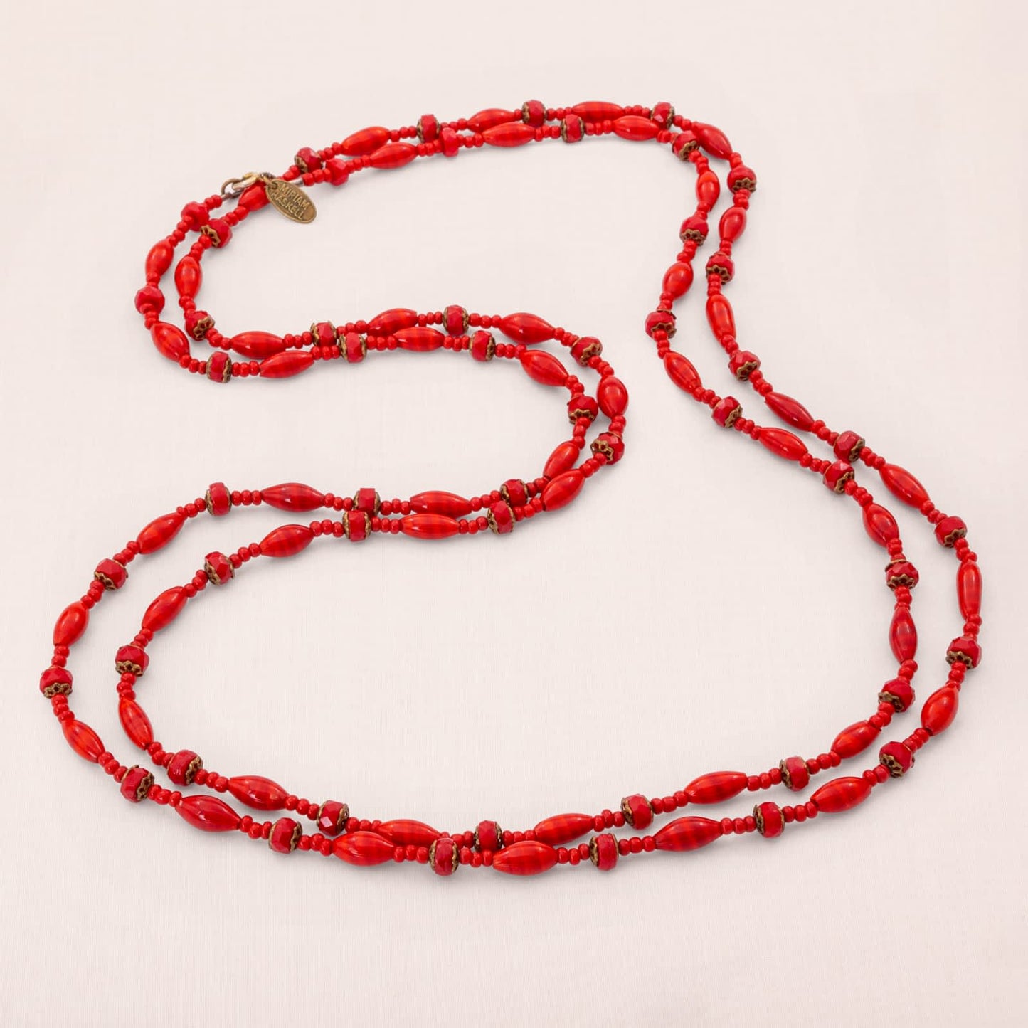 Miriam-Haskell-Halskette-lag-rote-Glasperlen-signiert