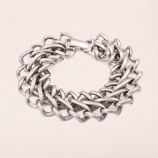 Monet-Armband-Kettenglieder-silberfarben-klobig-1970er