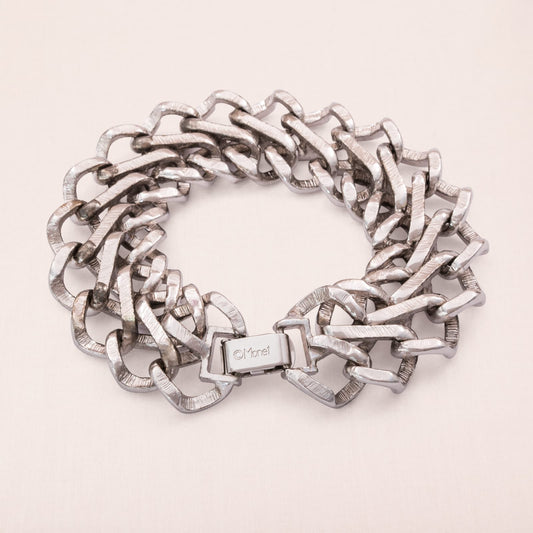 Monet-Armband-Kettenglieder-silberfarben-klobig-1970er-signiert