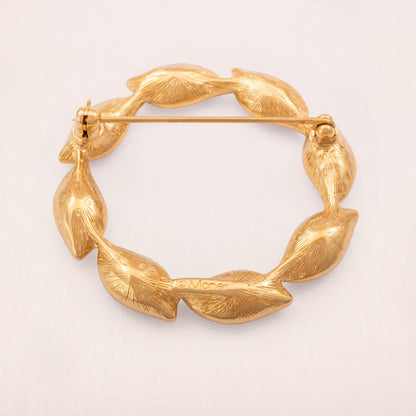 Monet-Kranz-Brosche-vergoldete-Rückseite-signiert