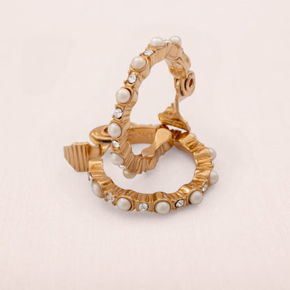 Monet-Ohrclips-Kreolen-vergoldet-Perlen-Kristalle-signiert