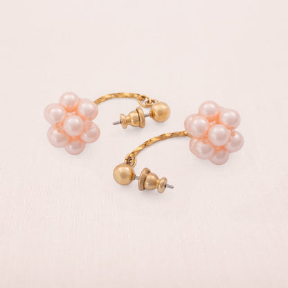 Vintage-Ohrringe-schwingende-Hänger-rosa-Perlen-Kugel-vergoldete-Kette