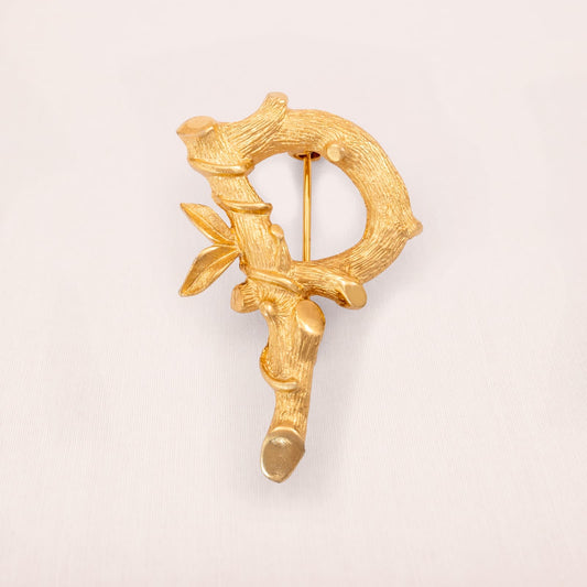 Sarah-Coventry-Brosche-Buchstabe-P-vergoldet