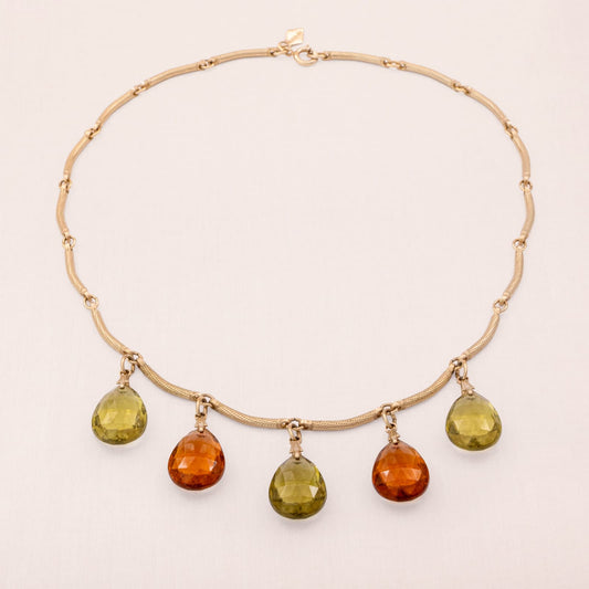 Sarah-Coventry-Halskette-Tropfen-Anhänger-braun-grün