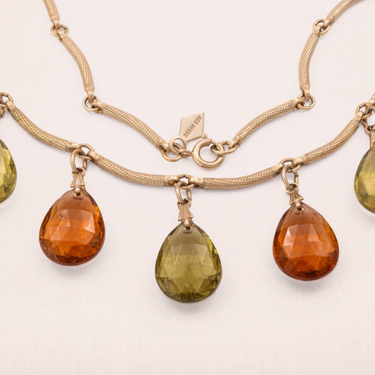 Sarah-Coventry-Halskette-Tropfen-Anhänger-braun-grün-signiert