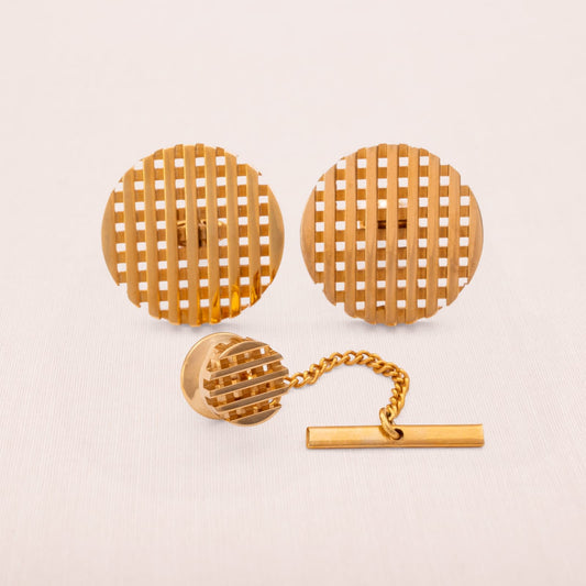 Set-Manschettenknöpfe-Krawattenpin-rund-vergoldet