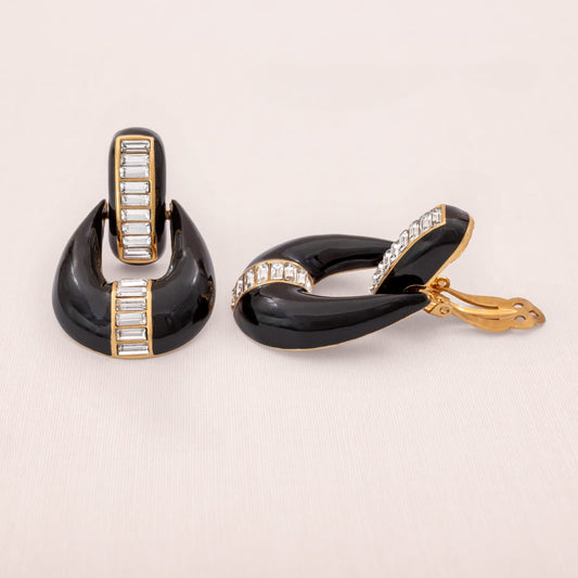 St-John-Ohrclips-Türkloper-Emaille-schwarz-Baguettesteine-Strass