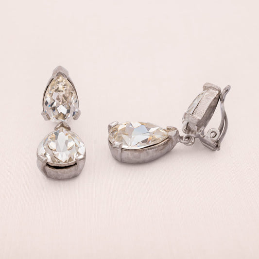 Vintage-Strass-Ohrclips-Tropfenform-Hänger-elegantes-Design