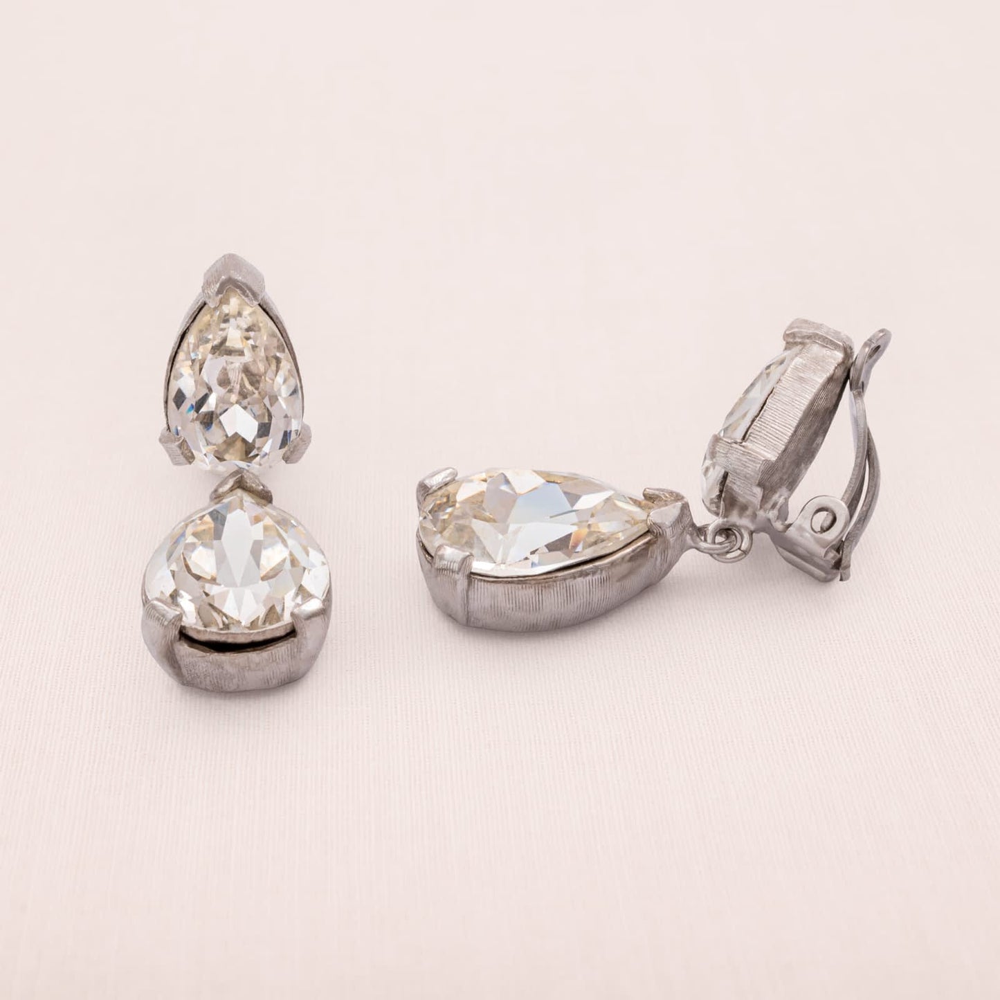 Vintage-Strass-Ohrclips-Tropfenform-Hänger-elegantes-Design