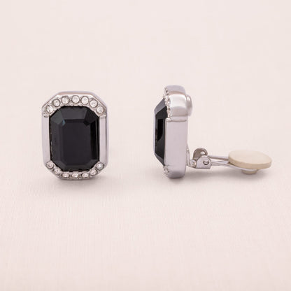 Swarovski-Ohrclips-achteckig-großer-Kristall-schwarz-silberfarbene-Fassung