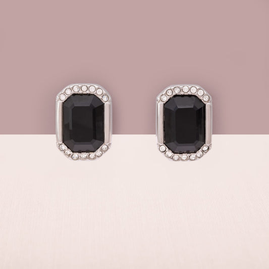 Swarovski-Ohrclips-achteckig-großer-Kristall-schwarz-silberfarbene-Fassung