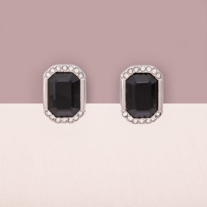 Swarovski-Ohrclips-achteckig-großer-Kristall-schwarz-silberfarbene-Fassung