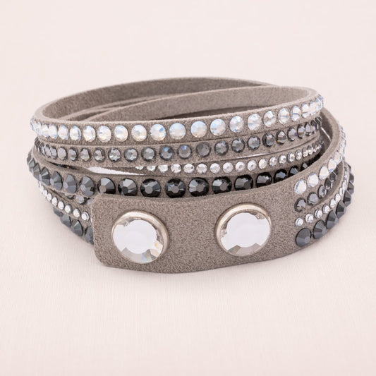 Vintage-Designer-Modeschmuck-Swarovski-Armband-Halskette-Leder-grau-Find-Vintage-Beauty