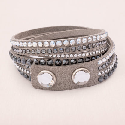 Vintage-Designer-Modeschmuck-Swarovski-Armband-Halskette-Leder-grau-Find-Vintage-Beauty