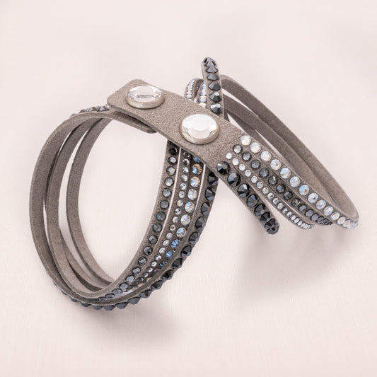 Vintage-Designer-Modeschmuck-Swarovski-Armband-Halskette-Leder-grau-Find-Vintage-Beauty