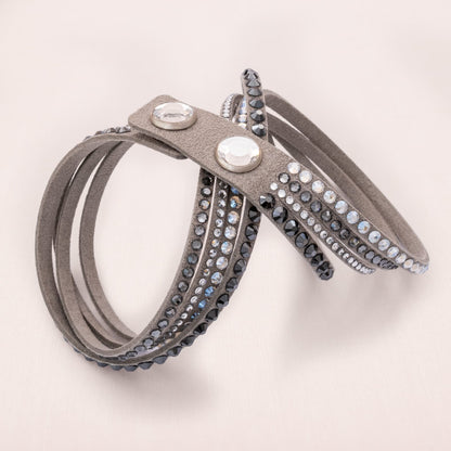 Vintage-Designer-Modeschmuck-Swarovski-Armband-Halskette-Leder-grau-Find-Vintage-Beauty