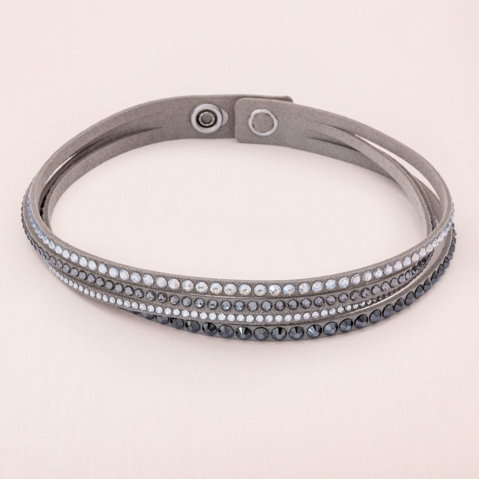 Vintage-Designer-Modeschmuck-Swarovski-Armband-Halskette-Leder-grau-Find-Vintage-Beauty