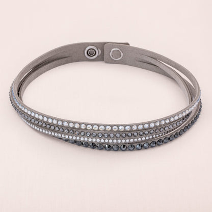 Vintage-Designer-Modeschmuck-Swarovski-Armband-Halskette-Leder-grau-Find-Vintage-Beauty