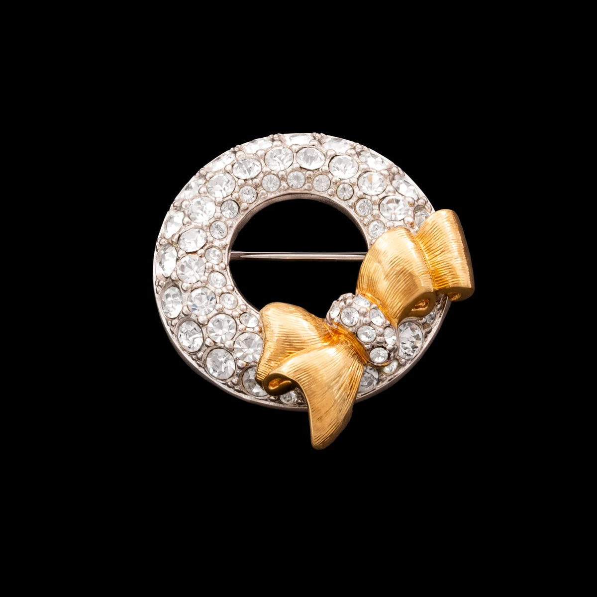 Swarovski-Brosche-Kristall-Kranz-vergoldete-Schleife
