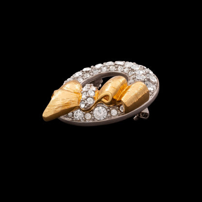 Swarovski-Brosche-Kristall-Kranz-vergoldete-Schleife