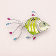 SWAROVSKI Vintage Brosche tropischer Fisch grüner Kristall Navette Kristalle rhodiniert