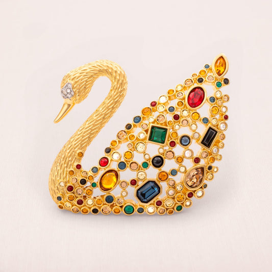 Swarovski-Jubiläums-Schwan-Brosche-mit-bunten-Kristallsteinen