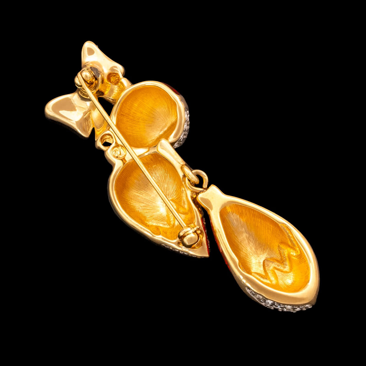 Swarovski-Brosche-Weihnachtskugeln-Schleife-vergoldete-Rückseite-Schwan-signiert