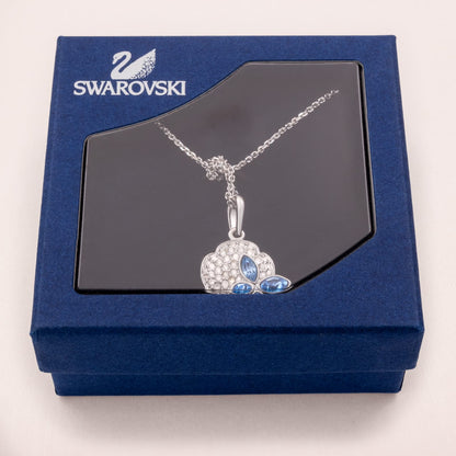 Swarovski-Halskette-silberfarbene-Kette-Anhänger-Kristall-Kleeblatt-Schmetterling-blau