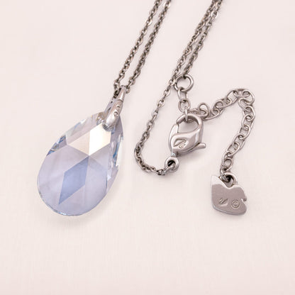 Swarovski-Halskette-Kristalltropfen-Anhänger-rhodinierte-Kette-Schwan-Signatur