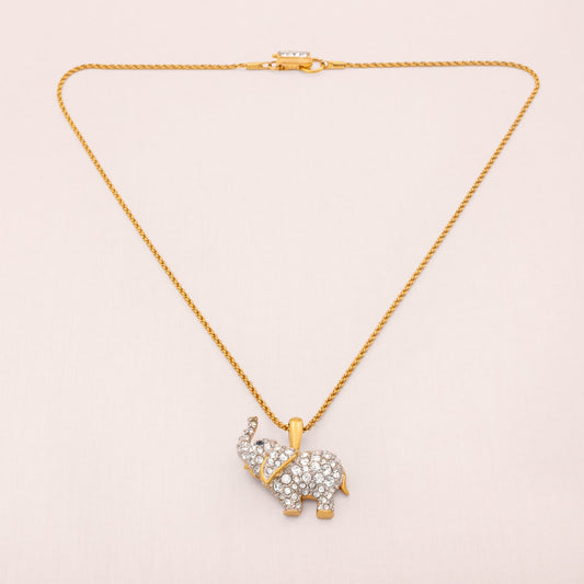 SWAROVSKI Halskette Elefanten Anhänger vergoldet Kristalle Kordelkette Vintage Schmuck