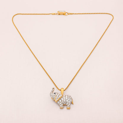 SWAROVSKI Halskette Elefanten Anhänger vergoldet Kristalle Kordelkette Vintage Schmuck