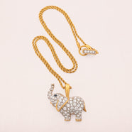 SWAROVSKI Halskette Elefanten Anhänger vergoldet Kristalle Kordelkette Vintage Schmuck