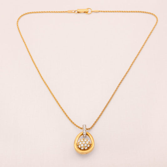 Swarovski-Halskette-kristallbesetzter-Kugel-Anhänger-vergoldete-Kordelkette-Schwan-signiert