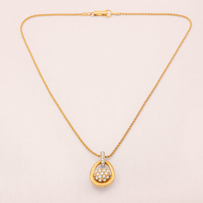 Swarovski-Halskette-kristallbesetzter-Kugel-Anhänger-vergoldete-Kordelkette-Schwan-signiert