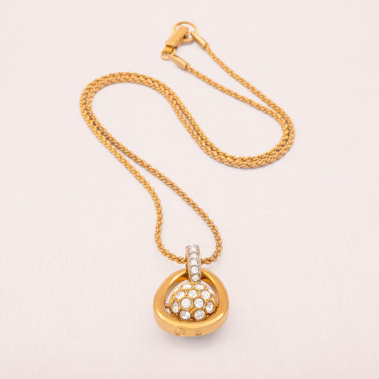 Swarovski-Halskette-kristallbesetzter-Kugel-Anhänger-vergoldete-Kordelkette-Schwan-signiert