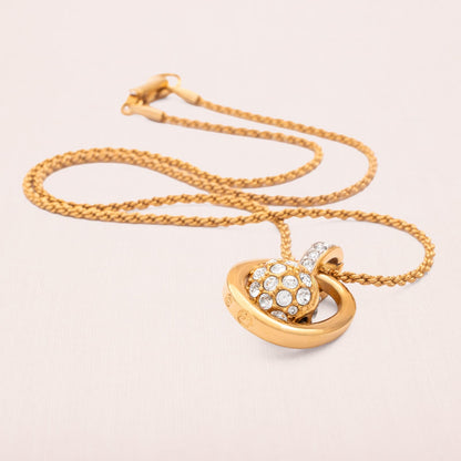 Swarovski-Halskette-kristallbesetzter-Kugel-Anhänger-vergoldete-Kordelkette-Schwan-signiert