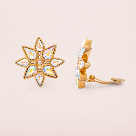 Swarovski-Ohrclips-Sterndesign-vergoldet-Aurora-Borealis-Kristalle