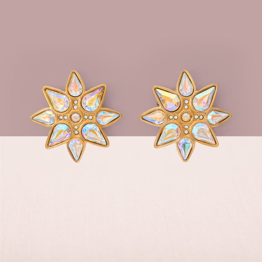 Swarovski-Ohrclips-Sterndesign-vergoldet-Aurora-Borealis-Kristalle