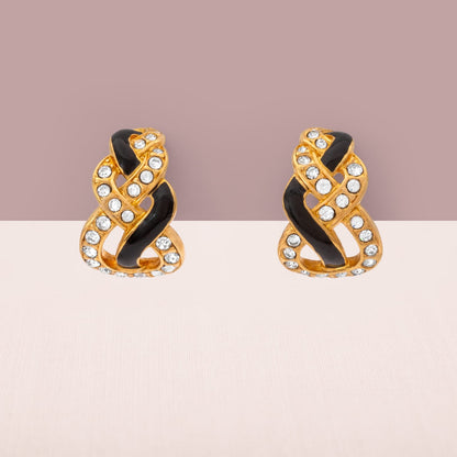Swarovski-Ohrringe-Halbkreolen-Flechtdesign-vergoldet-schwarze-Emaille-Kristalle