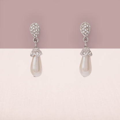Swarovski-Ohrringe-rhodiniert-kleine-Kristalle-Perlentropfe-Hänger