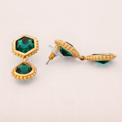 Swarovski-Ohrringe-grüne-Kristalle-Hänger-vergoldete-Fassung