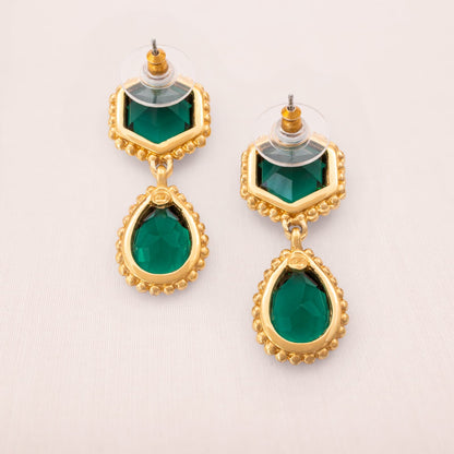 Swarovski-Ohrringe-grüne-Kristalle-Hänger-vergoldete-Fassung-Schwan-Signatur