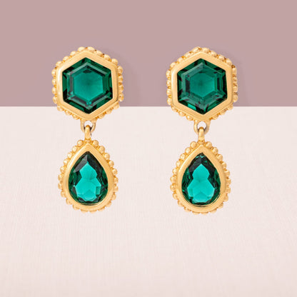 Swarovski-Ohrringe-grüne-Kristalle-Hänger-vergoldete-Fassung